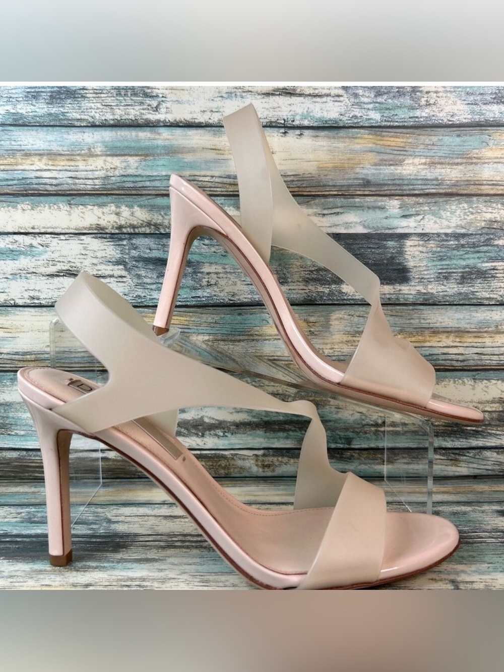 Deltan Slingback Sandal Size 9 Beige Silicone Open Toe Slip On Dress Evening